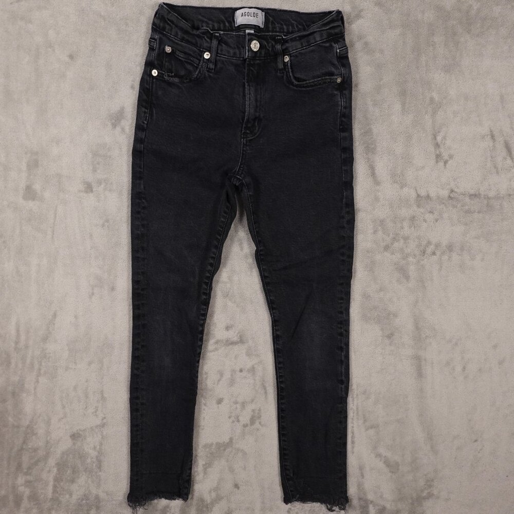 AGOLDE Toni Skinny Jeans Black Raw‎ Hem Women’s Size 25 Ankle Length